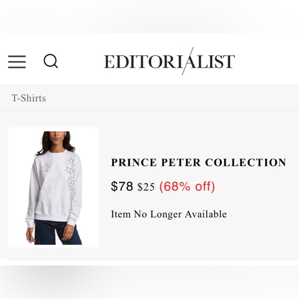 NWOT Prince Peter White Star Sweatshirt - Picture 8 of 8